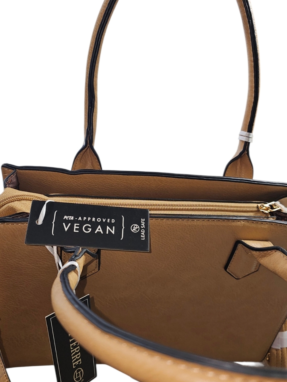 NWT La Terre 3-Piece Vegan Leather Bag Set Camel Tan Satchel Crossbody Wristlet - Picture 9 of 12